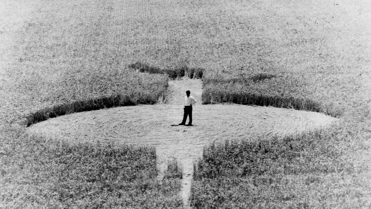 A crop circle, which some groups attribute to the presence of UFOs.