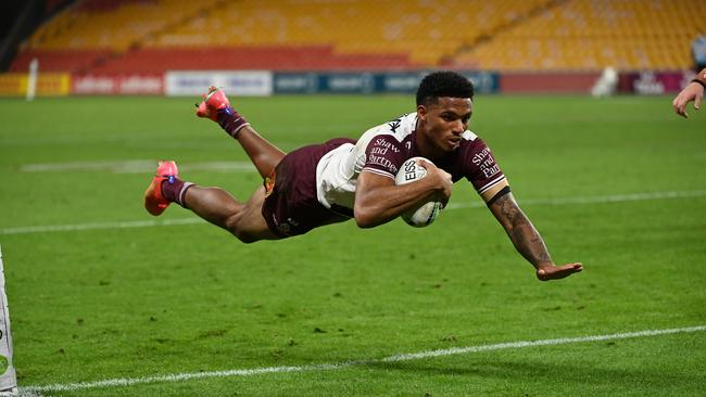 Jason Saab scored one of the tries of the season, nabbing another double. Picture: NRL Photos.