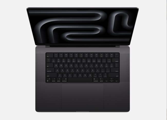 The Apple MacBook Pro 16-inch M3 Max in space black.