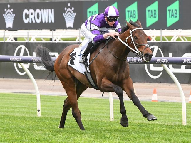 Riff Rocket ridden by James McDonald wins the ABC Bullion Super Impose Stakes at Flemington Racecourse on October 07, 2023 in Flemington, Australia. (Photo by Brett Holburt/Racing Photos via Getty Images)