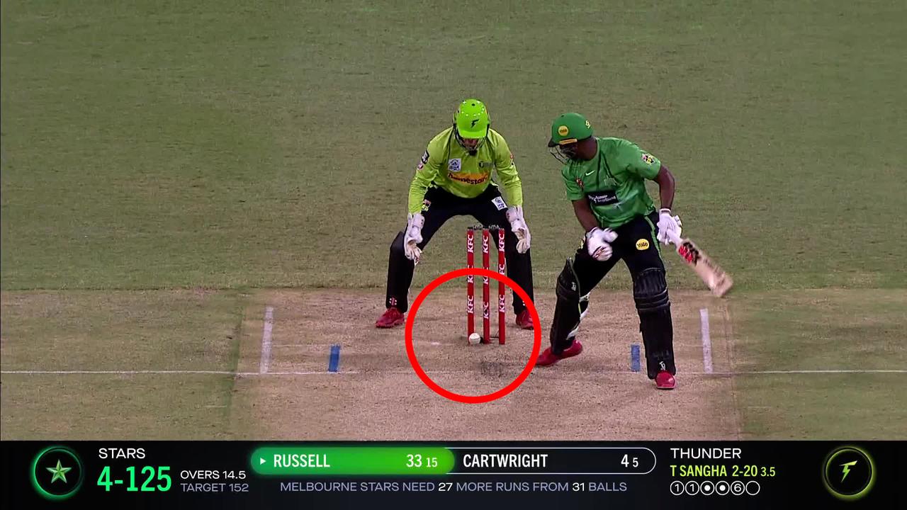 The ball rolled back onto the stumps but didn't take off the bails.