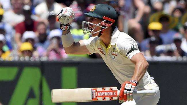 David Warner celebrating after scoring a century against England during their Ashes cricket test match in Melbourne last year. (Pic: Andy Brownbill)