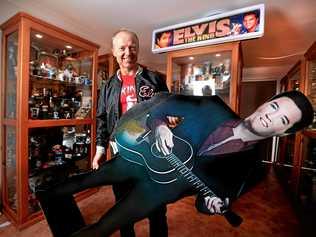 DIEHARD FAN: Rusty Roberts from Banora Point, with his massive Elvis Presley collection, says he is excited to see what the filmmakers of the Elvis biopic create. Picture: Scott Powick