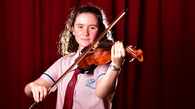 Kirwan State High School student Bridget Wegner 16, is one of six Violists selected to attend the Australian Honours Ensemble Program in Brisbane. Picture: Alix Sweeney