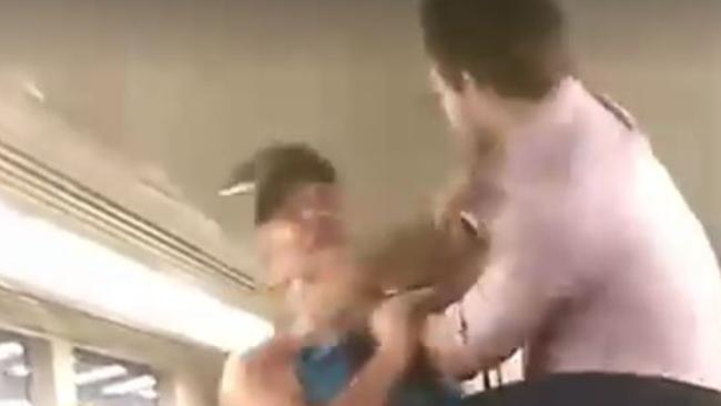 The passengers can be seen throwing punches. Picture: Facebook