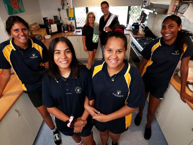 12/02/2019Paige Walley (17), Asmara Drummond (16),  Shaleeka Ozies (17) (bun)  and Ashy Carter (16) all from the Kimberley's with house parents Kaz and Lew Penny.pic Colin Murty The Australian