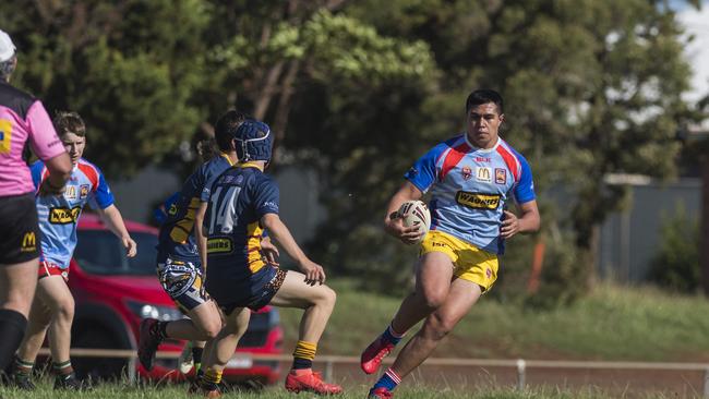 Xavier Va'a with the ball during Western Mustangs U18 trials for 2021 rugby league season at Glenholme Park, Saturday, October 31, 2020. Picture: Kevin Farmer