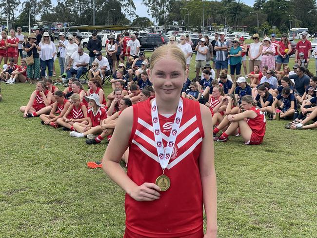 Palm Beach Currumbin SHS's Sage Crossley after being named best on ground in the AFLQ Schools Cup junior grand final.