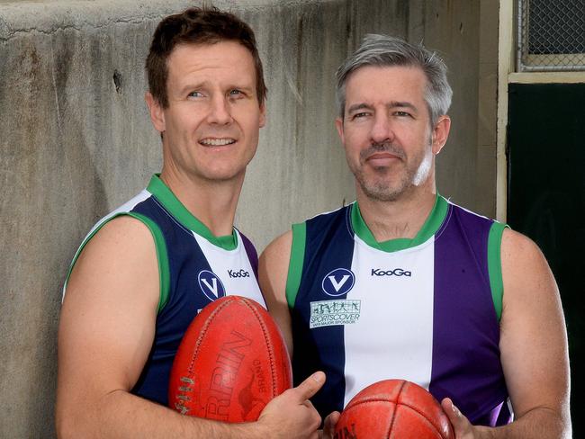 North Old Boys-St Patrick's footballers Daniel Tonkin and Scott Sleep bring up their 300 game milestone at A.G Gillon Oval Brunswick West. Pictures:Angie Basdekis