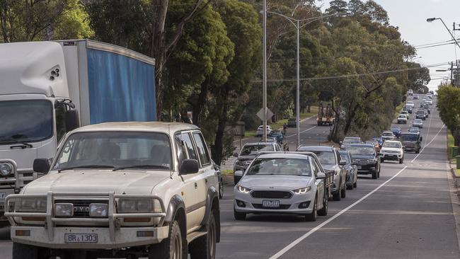 The spare lane along Canterbury Road, outside the Montrose CFA — which is used as parking space for the CFA staff. Picture: Daniel Pockett