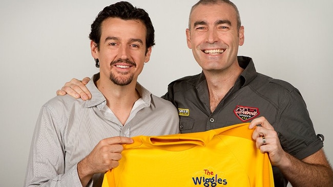 The two Yellow Wiggles: Sam Moran with Greg Page.