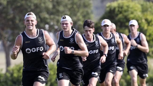 Dan Houston leads a group running on day one of Port Adelaide’s pre-season camp in Maroochydore. Picture: Sarah Reed