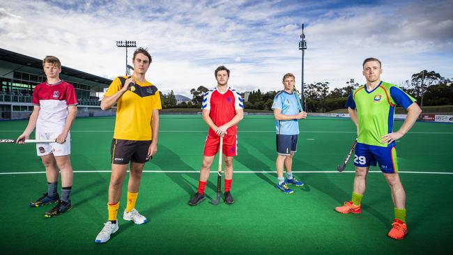 Oli Pritchard, Tyler McDonald, Sam McCulloch, James Bourke and Sam Keating ahead of the men’s hockey Premier League season tee off. Picture: Richard Jupe