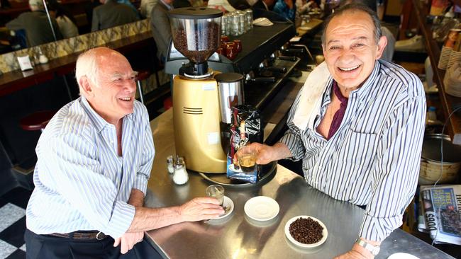 Sisto (right) and his partner Nino had been icons of Melbourne coffee scene since buying Pellegrini’s in the 1970s.