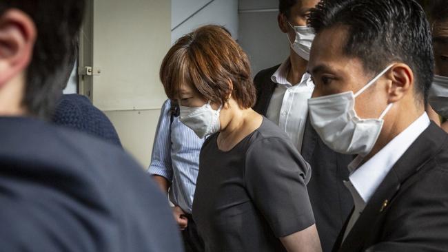 Akie Abe, wife of former Japanese prime minister Shinzo Abe, arrives at hospital, where her husband later died.