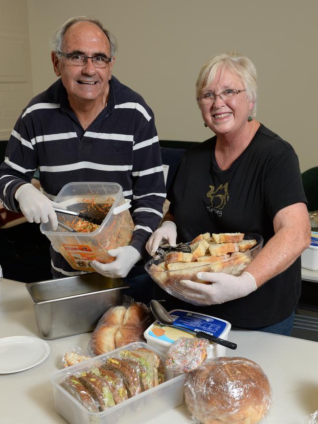 Fred's Van volunteers Bob and Mary Dittmar ready to serve dinner. Picture: Campbell Brodie.