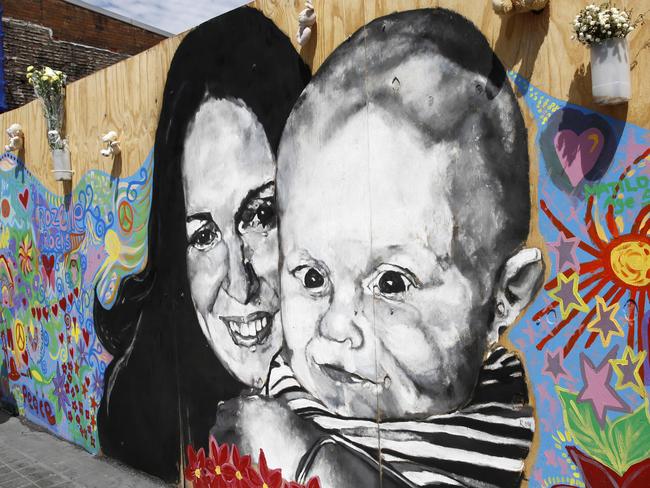 The mural of Bianka O’Brien and her son Jude. Both were killed in the blast.