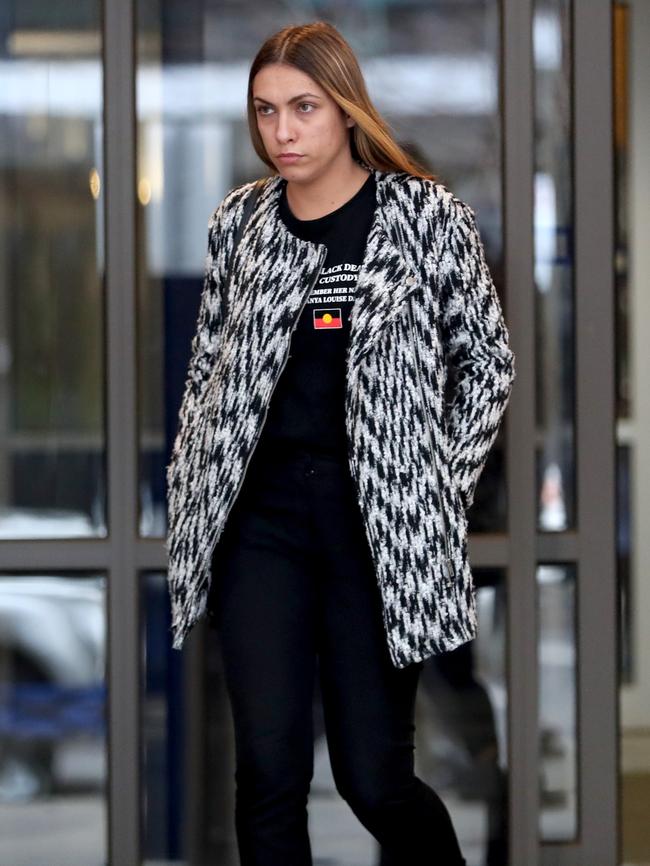 Apryl Day, daughter of Tanya Day leaves coroners' court in Melbourne. Picture: David Geraghty