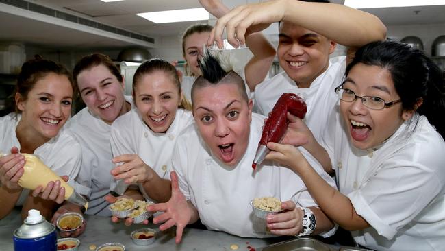 Anna Polyviou and staff get busy in the kitchen baking pies. Picture: Craig Wilson