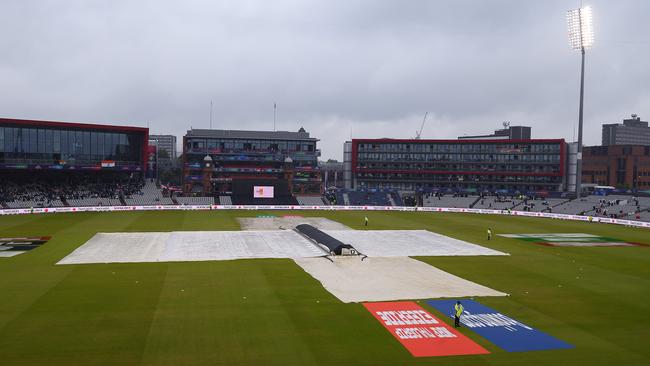 Umpires made the call to delay the game as rain continued to fall in Manchester. Picture: Getty