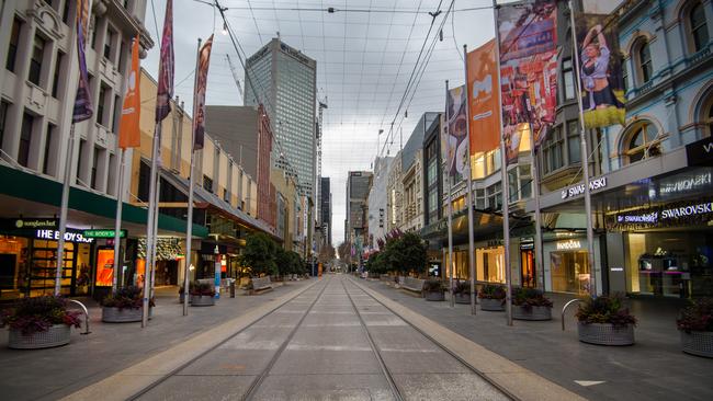 The pandemic turned Bourke Street Mall in the Melbourne CBD into a ghost town. Picture: Jay Town