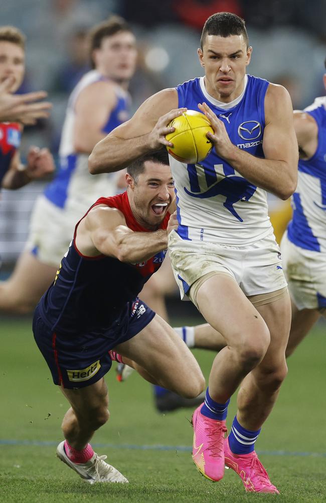 Davies-Uniacke powers past Demon Alex Neal-Bullen. Picture: Michael Klein