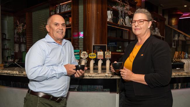 Member for Brennan Marie-Clare Boothby (right) with The Reserve general manager Brad Morgan (left) discussing the impact of anti-social behaviour on NT tourism. Picture: Pema Tamang Pakhrin