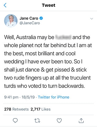 Tell us what you really think, Jane Caro. Picture: Twitter