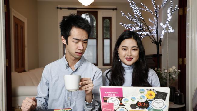 Chinese students in Sydney Abbey Shi and Clement Decheng Sun. Picture: Chris Pavlich