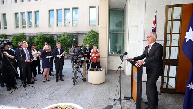 PM Malcolm Turnbull holding a press conference at Parliament House in Canberra. Picture Kym Smith