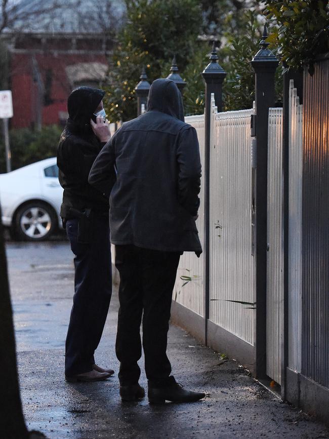 Police at Nadia Bartel’s house after a video was posted on social media of her snorting a white substance. Picture: Josie Hayden