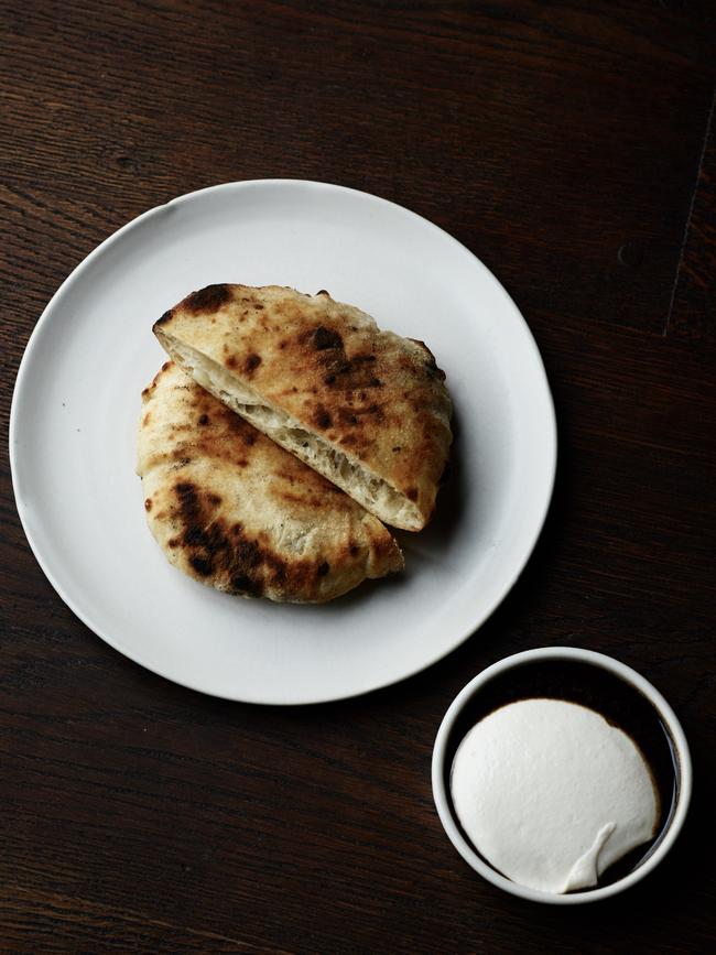 So good: Lesa’s fermented potato bread with shiitake oil and macadamia cream.