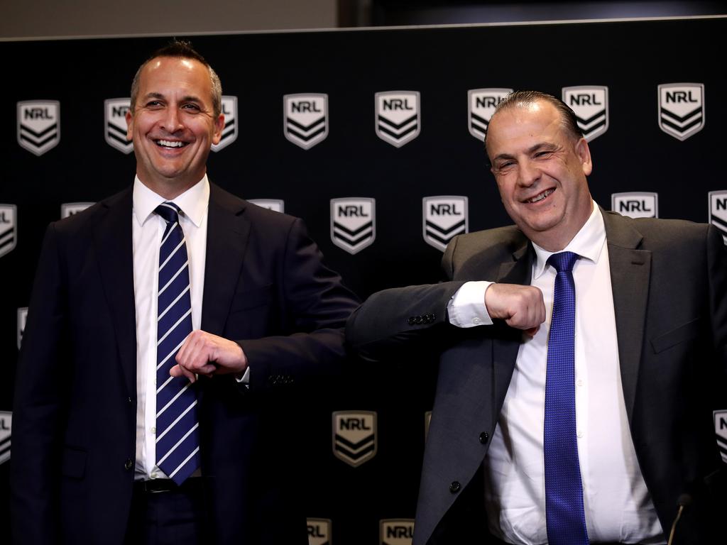 NRL CEO Andrew Abdo and ARLC Chairman Peter V’landys.