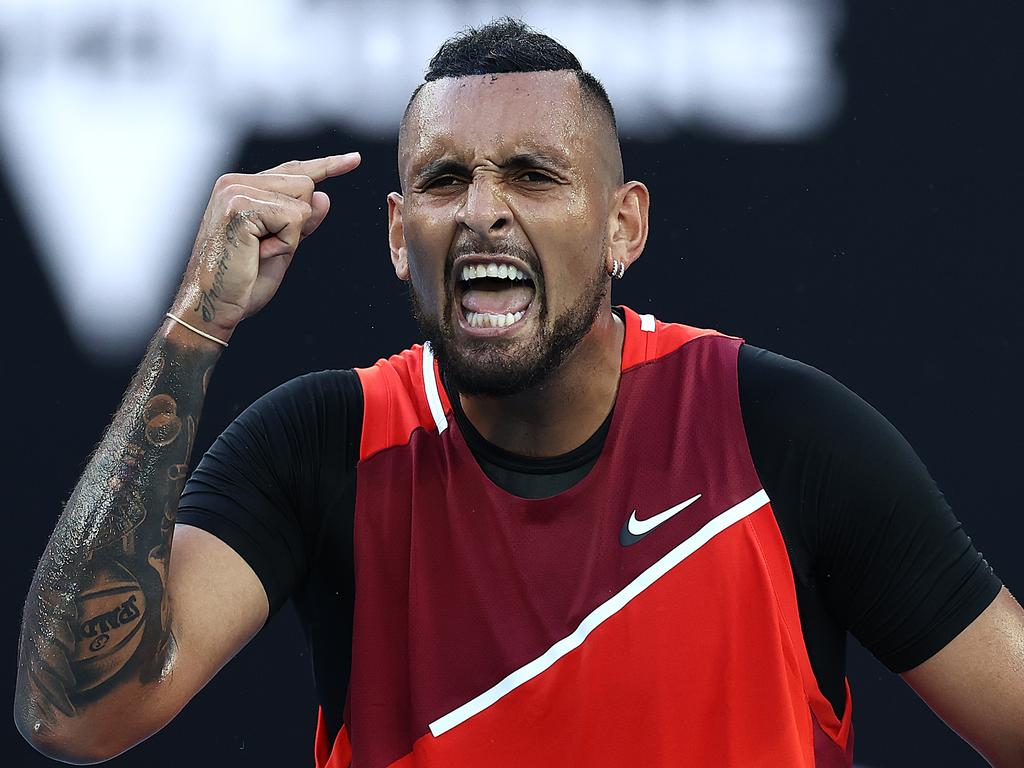 Kyrgios was frustrated with the crowd through the match, who he condemned for their volume between serves. Picture: Cameron Spencer/Getty Images