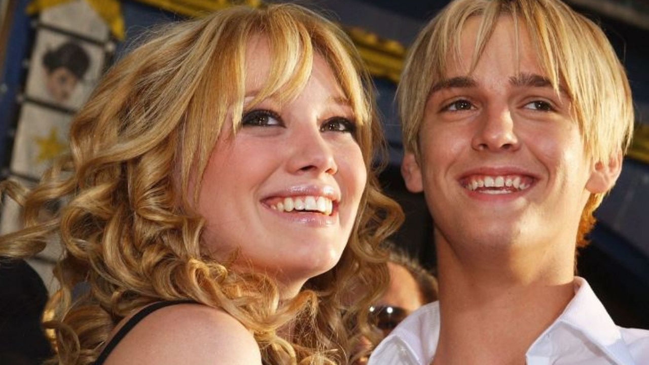 Aaron Carter appearing alongside Hilary Duff in the 2001 Lizzie McGuire holiday special. Picture: Getty Images