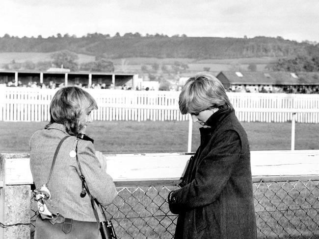 Camilla Parker-Bowles (left) and Lady Diana Spencer (later the Princess of Wales) at Ludlow racecourse to watch the Amateur Riders Handicap Steeplechase in which the Prince was competing. Picture: PA Images via Getty Images