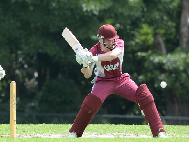 Red Hill opening batsman Riley Shaw cuts. Picture: Chris Eastman