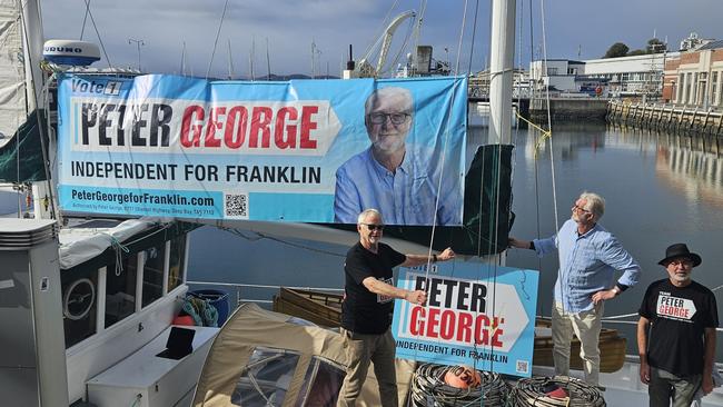 Co-founder of the Wooden Boat Festival Ian Johnston with independent Peter George at Constitution Dock in Hobart on Tuesday, April 22, 2025.