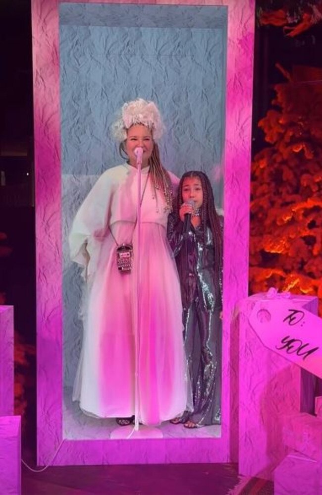 Kim Kardashian’s daughter sang a duet with Sia at a lavish Christmas party. Picture: Supplied