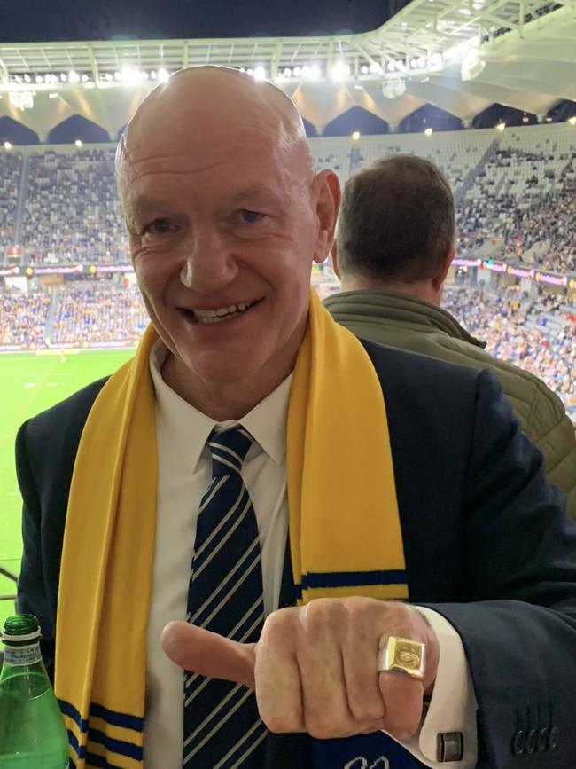 Parramatta legend Peter Wynn with his premiership ring.