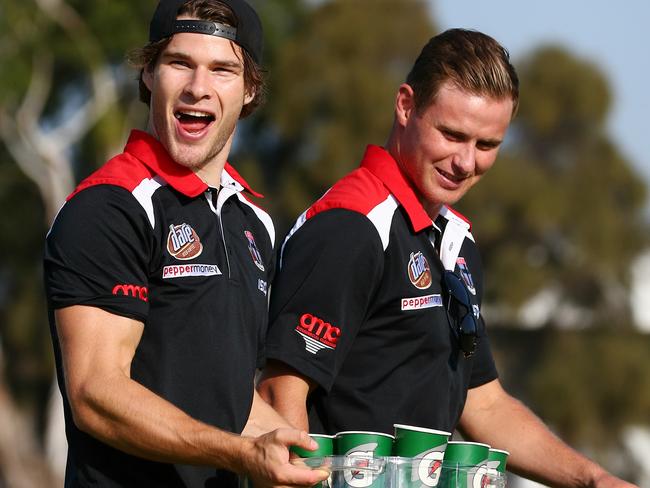 Freeman carrying the drinks during an intraclub game last year. Picture: George Salpigtidis