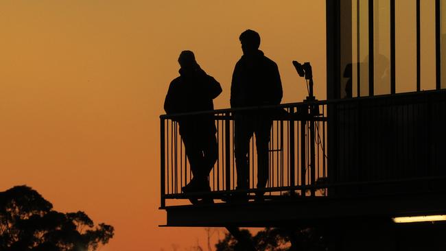 James Cummings (right) at trackwork at Warwick Farm. Picture: Getty Images