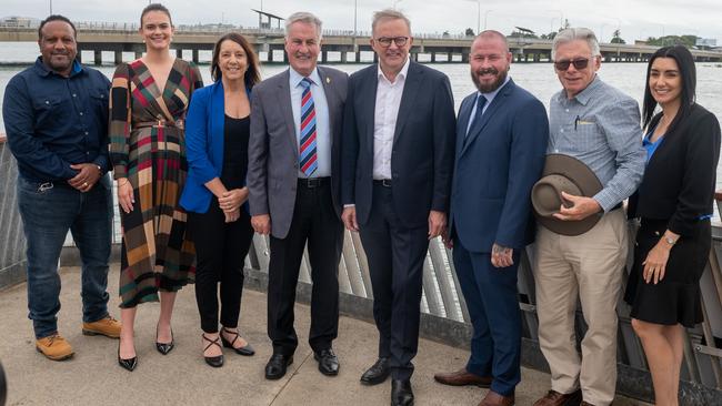 Several Mackay regional councillors joined Prime Minister Anthony Albanese at the launch of the Pioneer River Revitalisation Project. Photo: Michaela Harlow