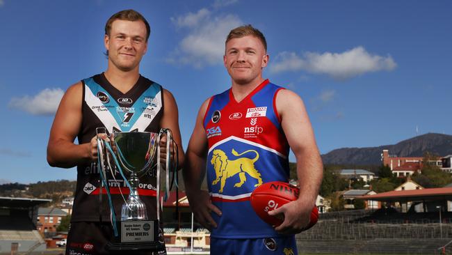 Southern Football League: Lachy Watt playing coach of Cygnet Football Club and Callan Daly playing coach of Huonville Football Club. Picture: Nikki Davis-Jones