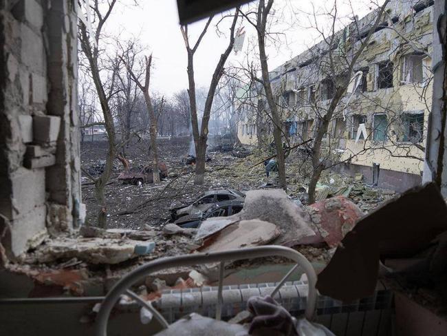 Aftermath of Russia army bombardment of the children’s hospital in Mariupol. Picture: AFP