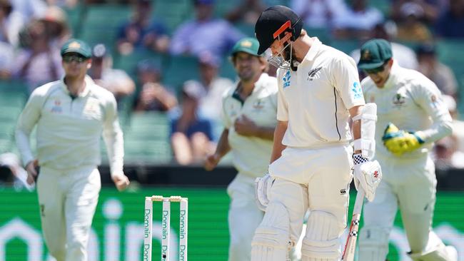 Kane Williamson looks on after being dismissed by James Pattinson at the MCG. Picture: AAP