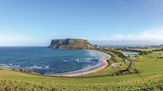 The historic village of Stanley, in far north-west Tasmania, is nestled at the base of The Nut, a sheer-sided bluff - all that remains of an ancient volcanic plug. Picture: Wai Nang Poon Susan Bugg