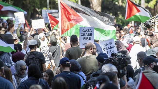 Rally For A Free Palestine protest event at Hyde Park in Sydney following the recent outbreak of war between Israel and Palestine. Picture: NCA NewsWIRE / Monique Harmer