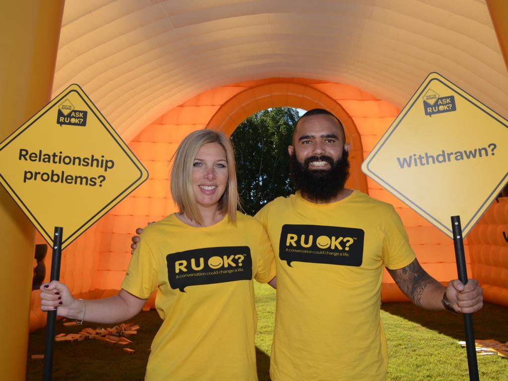 R U OK chief executive Katherine Newton and community ambassador Kevin Heath encourage people to trust the signs of poor mental health. Picture: Supplied