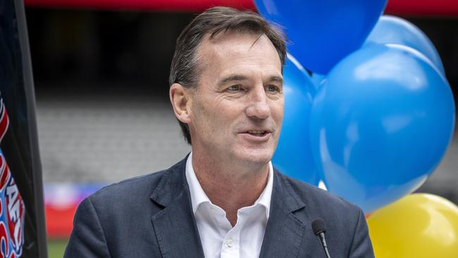 AFL chief executive Andrew Dillon speaks at the launch. Picture: Jake Nowakowski